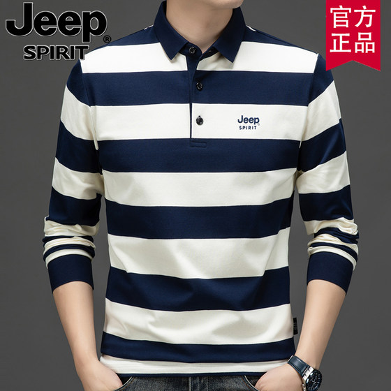 
Jeep official authentic 2024 spring and autumn new striped long-sleeved T-shirt men's lapel pure cotton polo shirt top