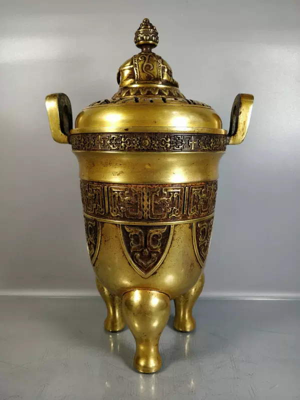 老古董老铜炉大明宣德年制紫铜鎏金熏香炉，重4295克-Taobao