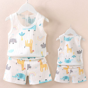 Children's vest set Girls summer sleeveless pure cotton T -shirt shorts, new babies clothes, male baby baby pajamas
