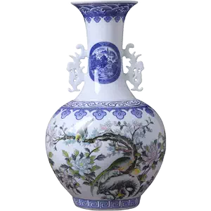 中国 青花 花卉文 双象耳瓶 N R5790B