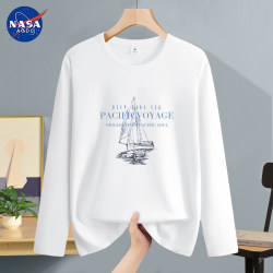 Nasa Co-Branded Pure Cotton Long-Sleeved T-Shirt for Men, Autum 2025 New Style, Loose-Fitting Inner Layering Shirt for Teenagers and Students