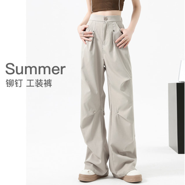 Rivet American work pants for women's spring and summer thin 2025 new narrow version draping straight-tube casual quick-drying wide-leg pants