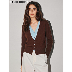 
Basic House/Baijiahao contrasting color fake two-piece V-neck sweater for women 2026 spring new temperament sweater