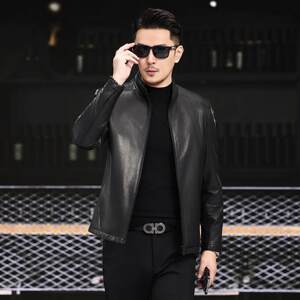
Sheepskin stand-up collar single jacket motorcycle new Haining genuine leather jacket men's casual fashion slim short jacket
