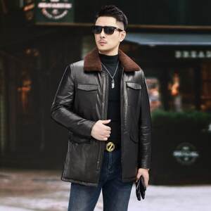 
First layer genuine goatskin jacket men's leather jacket removable wool lapel warm down liner thickened jacket