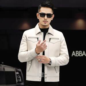 
Spring and Autumn Genuine Leather Motorcycle Jacket Sheepskin Handsome Casual Short Lapel Slim Jacket Trendy