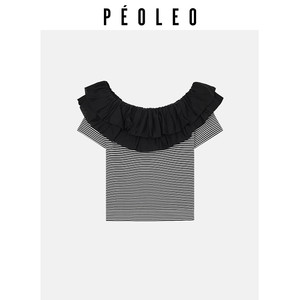 
[Limited time offer] Floating thin patchwork sweater summer new striped lotus leaf collar women's design niche short-sleeved