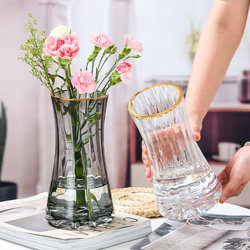 Vase, Glass, Transparent, Straight, Decorative, Hydroponic, Light Luxury Style, High-End Living Room Flower Arrangement, Roses, Fresh Flowers, High-Class Feel