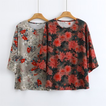 
Cotton silk mid-sleeved shirt mother top shirt