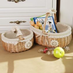  Oval Wicker Large Rattan Fruit Basket Picnic Basket Egg Basket Small Flower Basket Storage Basket Gift Basket
