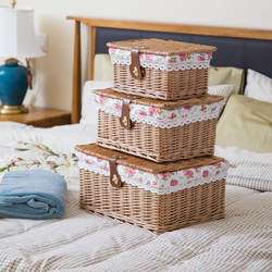 Rattan Basket, Wicker Basket, Rattan Storage Basket, Country-Style Fabric Storage Basket, Cosmetic Storage Box, Storage Box, Woven Basket