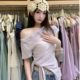 Hangzhou four-season green women's clothing Guangzhou thirteen-row lace lace one-shoulder strap irregular shirt top summer