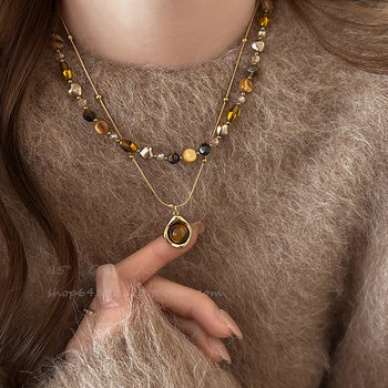 Retro tiger eye stone natural stone beaded necklace