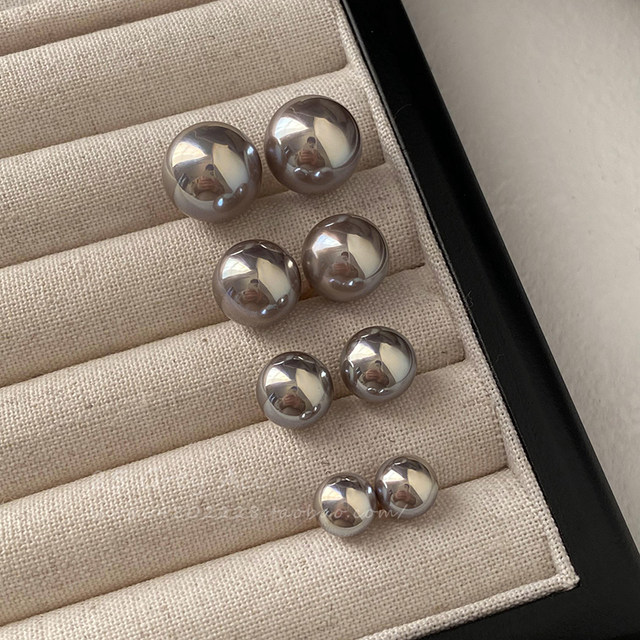 Shijia cold gray color light pearl earrings for women light luxury temperament high-end earrings niche ins cold style earrings