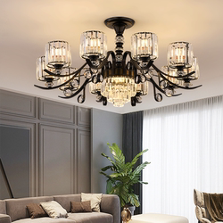 Light Luxury Crystal Living Room Chandelier, Luxurious and Grand Main Light, American Modern Minimalist Ceiling Lighting Combination, Whole House Package