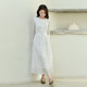 7-24QDC-058 Past and present life gentle and literary round neck printed slim long-sleeved dress