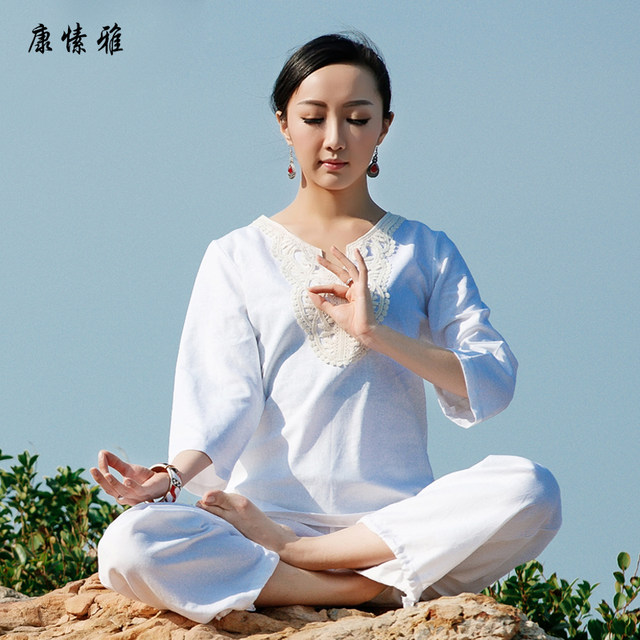 Kangsuya cotton and linen white yoga clothes for women, professional ...