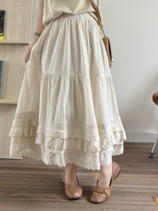 
Sweet Sen series retro mesh lace spliced mid-length pure cotton skirt anti-transparent inner-scale skirt base skirt