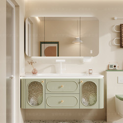 French-Style Painted Bathroom Cabinet with Integrated Ceramic Basin and Rubber Wood Combination Washbasin Sink
