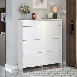 Ultra-Thin Shoe Cabinet for Home Entrance, Integrated Against the Wall, Small Apartment Entryway, Extremely Narrow Storage Cabinet, Shoe Rack, Flip-Top Entryway Cabinet