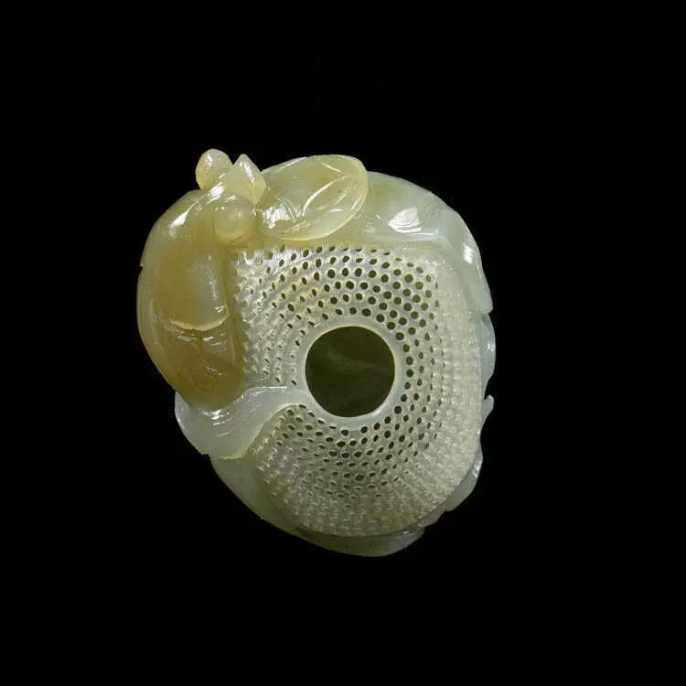 一物一图】 天然原色和田玉鱼篓吊坠纯手工镂空雕年年有余挂件