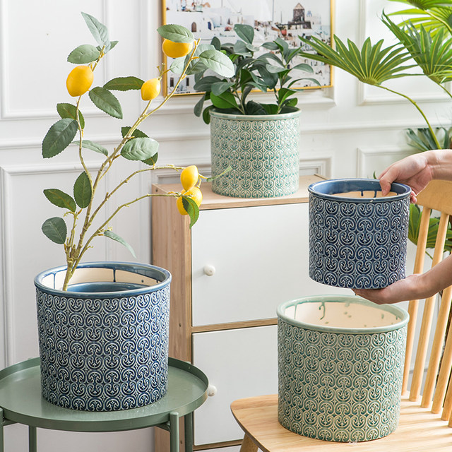 MimiHome Nordic Ice Cracked Crescent Green Plant Flowerpot Ceramic Flowerware Interior Decorations Exported to Foreign Designers