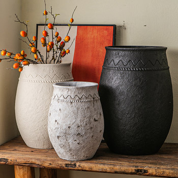 Retro flower pot bottle vintage earthenware jar magnesium mud flower pot flower pot flower pot B&B Wasabi wind black diamond floor decoration ornament

