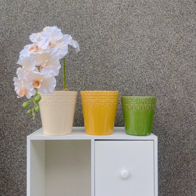 Nordic retro glazed flowerpot Imperial Roman green light luxury Phalaenopsis orchid high-end indoor pottery pot high-end small