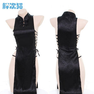 Great, strap the hollow cheongsam classical nighttime straps on both sides of the high split, very sexy pajamas dress
