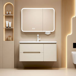 Cream Style Stainless Steel Bathroom Cabinet Combination Bathroom Hand Washing and Face Integrated Ceramic Basin Washbasin Smart Mirror Cabinet