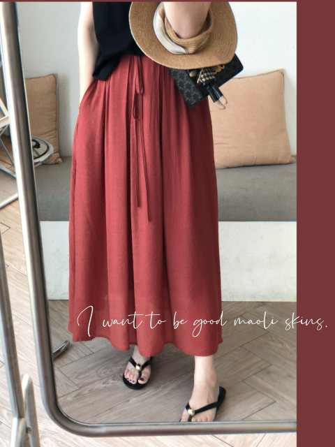 Mao Li Xiaosilang niche white brick red slim A-line tie half-body midi skirt for women
