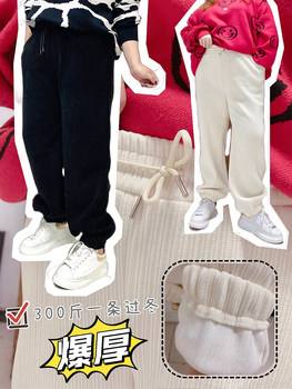
300Jin [Jin is equal to 0.5kg] Thick chenille plus velvet sweatpants with elastic waist and warm casual pants hello fat girl plus size women's clothing