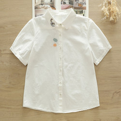 Pure Cotton Shirt for Women, Short-Sleeved, Age-Reducing, Stylish, Loose, Casual, Cute Cat Top, Summer White Shirt, Student College Style