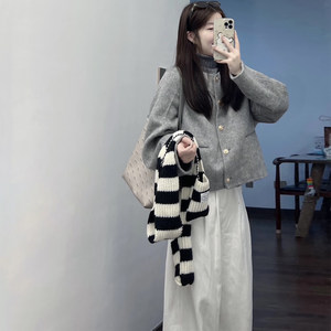 
Korean style high-end short gray woolen coat for women autumn and winter new style small fashionable woolen coat