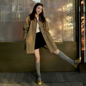 
Momo Siri Khaki Trench Coat Women's 2025 Spring New Small Medium-Length Casual Retro Workwear