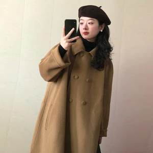 Korean high-end camel cloak tweed coat for women in winter new mid-length small loose wool jacket
