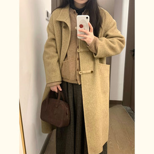 
Old money style woolen coat for women, medium-length camel woolen coat, high-end Korean style, autumn and winter clothing for small people