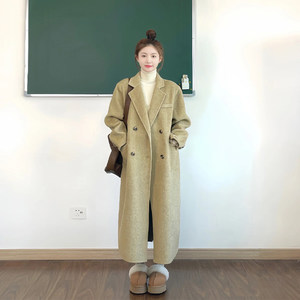 Woolen coat female hair coat high -level sensory autumn and winter new Korean version of the small man Hepburn style, the long length of the long style
