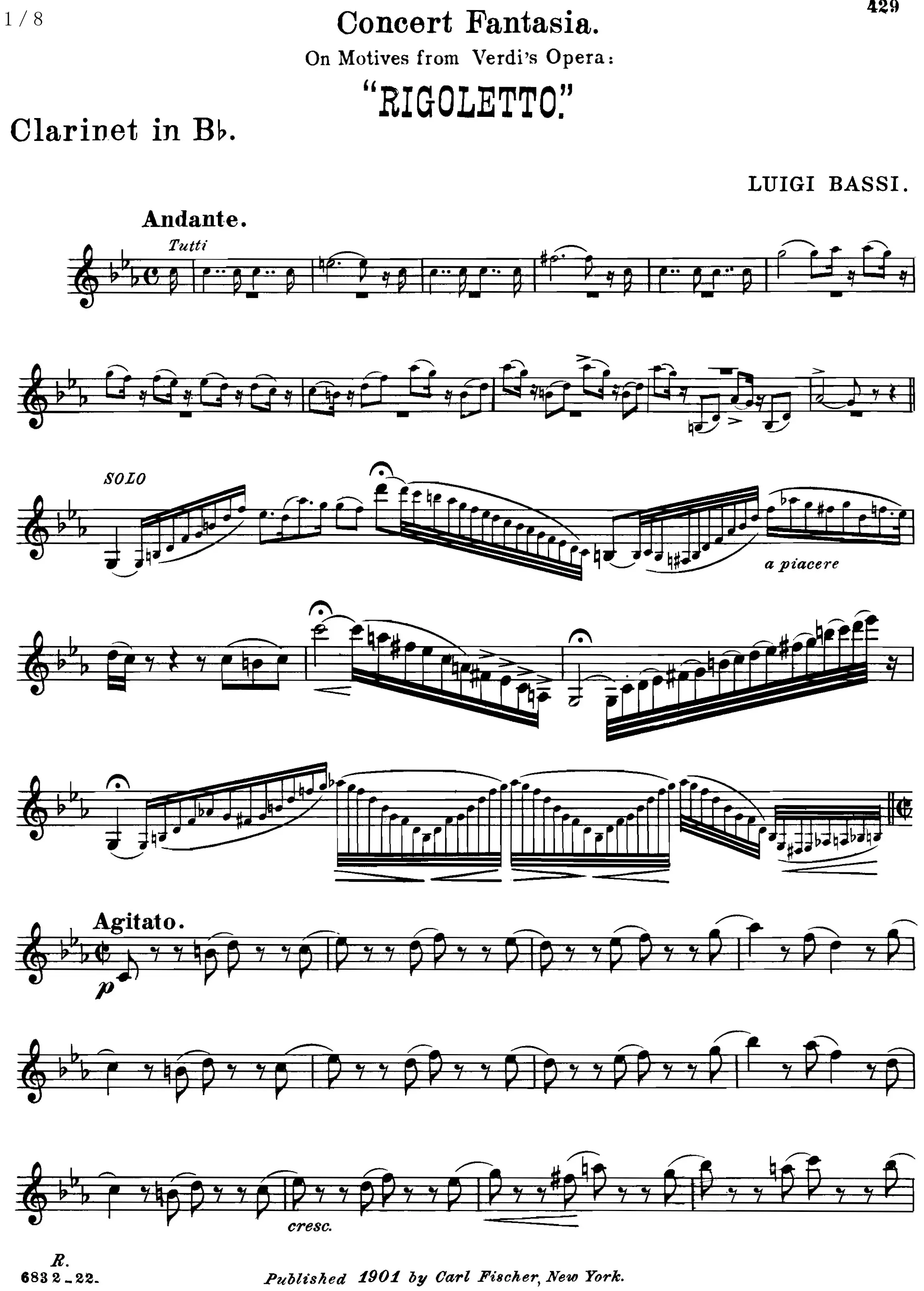 弄臣幻想曲 单簧管分谱 bassi fantasia rigoletto