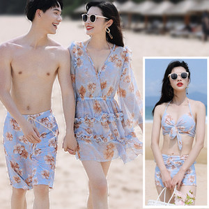 Honeymoon couple swimsuit 2025 new sexy swimsuit bikini long-sleeved split three-piece swimsuit men's beach pants
