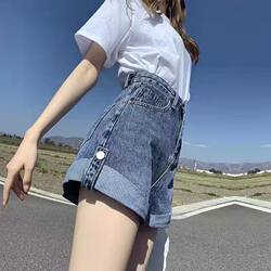 Summer 2026 New Style Denim Shorts for Women, High-Waisted, Slimming, Loose Straight-Cut, Rolled Hem, Plus-Size A-Line Wide-Leg Hot Pants