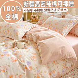 New 100% Cotton Bedding Four-Piece Set, Pure Cotton Quilt Cover, Student Dormitory Bed Sheet, Double Three-Piece Set