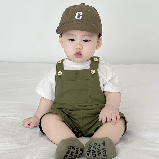 Newborn baby short-sleeved suspender shorts suit summer baby girl ...