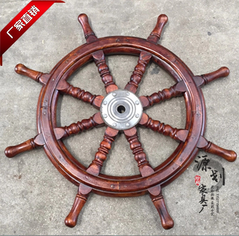 手工塗漆復古船輪壁飾擺件實木方向舵盤裝飾品中山產家居背景牆飾品