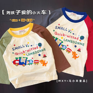 
Children's long-sleeved T-shirt 26 spring and autumn Japanese boys' cartoon embroidered train top baby fashionable bottoming shirt trendy