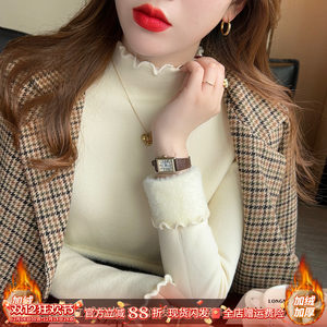 velvet thickened sweater for women in winter new 2025 hot half-high neck black earrings autumn and winter base shirt underwear
