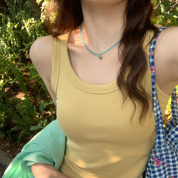 
Yellow pure cotton I-shaped suspender vest for women wearing inside and outside, new summer and autumn style beautiful top without chest pad