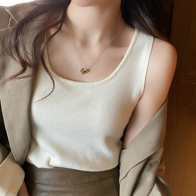 Apricot white knitted suspender vest women's suit with inner wear 2025 summer and autumn new high-end bottoming sleeveless top