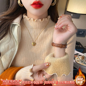 Autumn and winter plus thickened warm sweater semi -high -necked wooden ear bottoming shirt female inside with a western native weaving top
