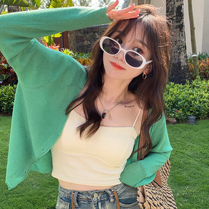 
Green Ice Silk Sunscreen Knitted Cardigan Women's 2026 Spring and Summer New Jacket with Thin Bottoming Top